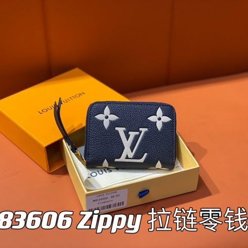 navy blue silk screen zipper zero wallet