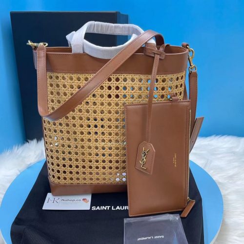 ???? vertical woven and leather shopping bag