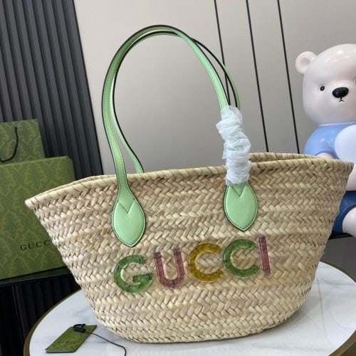 Small woven tote bag with GG logo